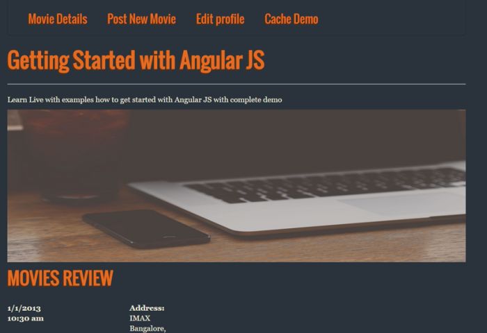 home page of the application